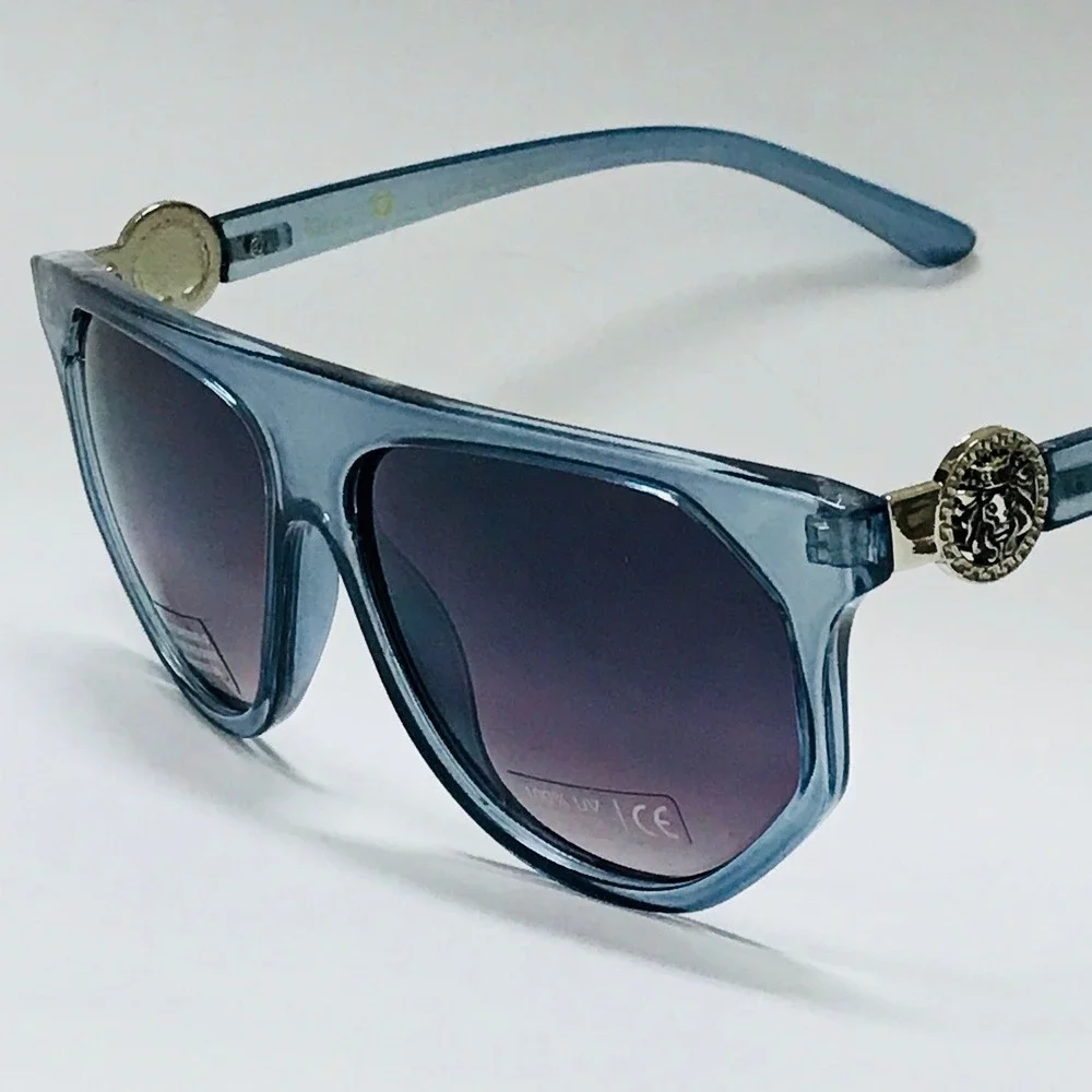 Aviator Sunglasses Designer Inspired‎ Fashion Lion Accents Men Teal Frame Lentes